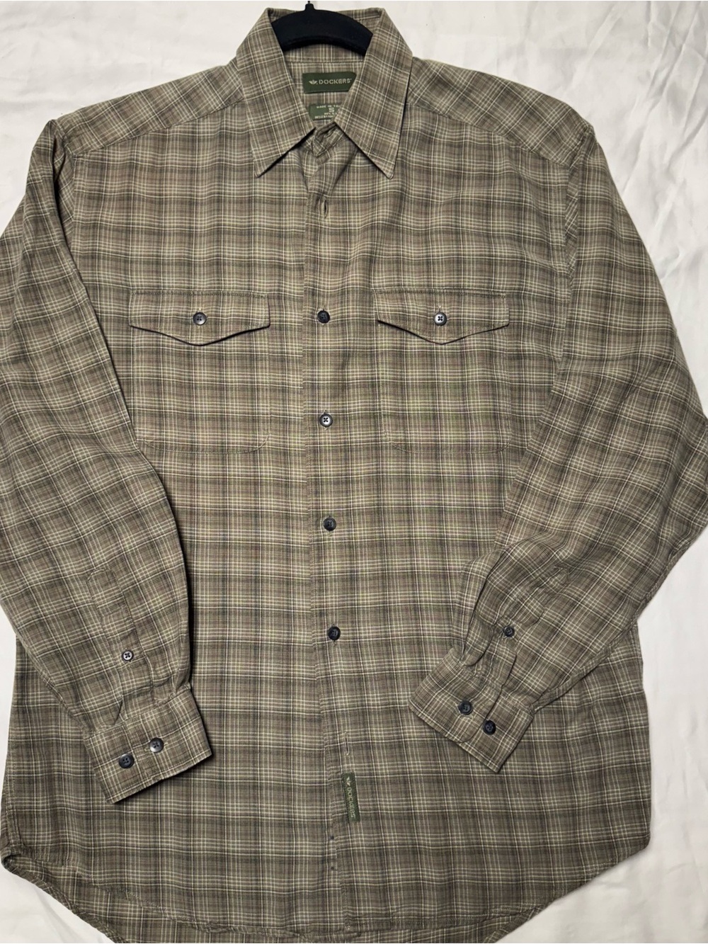 Dockers Plaid Button-Up Shirt in Olive and Tan